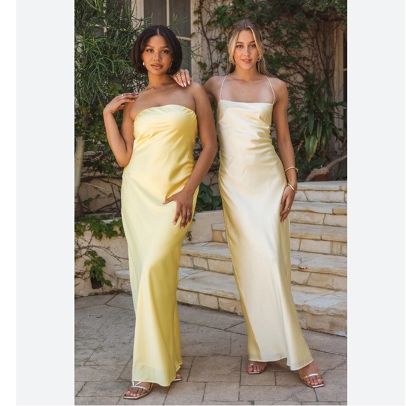 Show Me Your Mumu Taylor Tube Maxi Strapless Dress in Yellow Luxe Satin $198 XS - Picture 5 of 11
